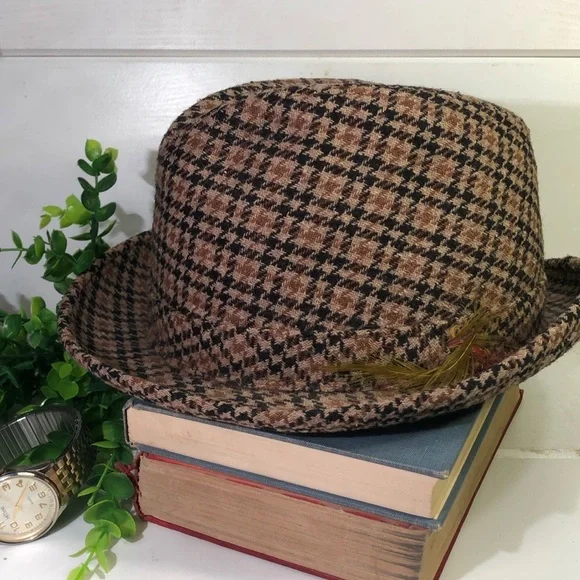 VTG United Hatters Tweed Houndtooth Unisex Retro Hat - Picture 10 of 13